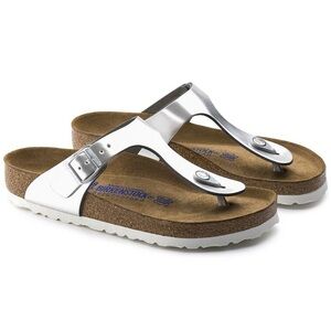 Birkenstock Gizeh Soft Footbed Metallic Silver Leather Size 9 NWT With Box